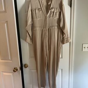 Beige Button-Up Jumpsuit by Mod Ref